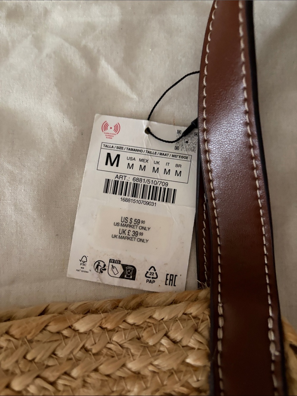 Zara Woven Straw Tote Bag with Brown Leather Handles - Picture 2 of 8